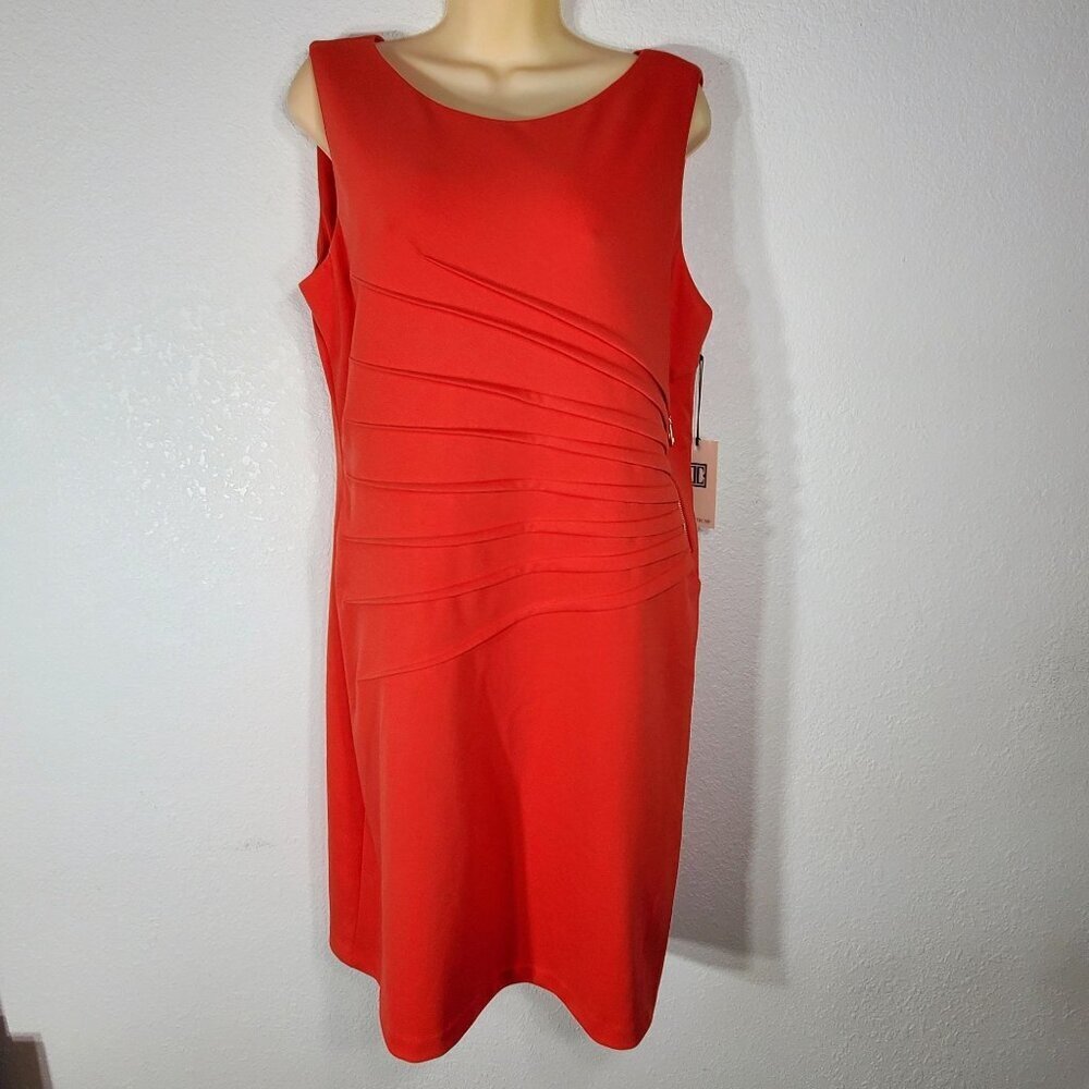 NWT Ivanka Trump Size 16 Sheath Dress Orange Starburst Sleeveless - Picture 3 of 12